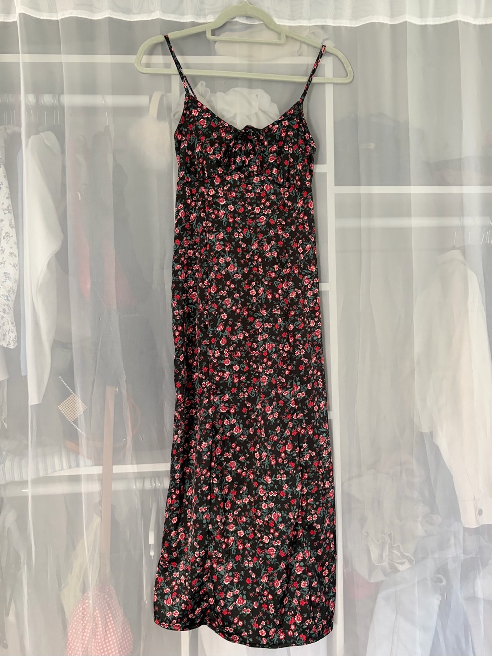 Wallflower Black Maxi Slip Dress with Pink Floral Print